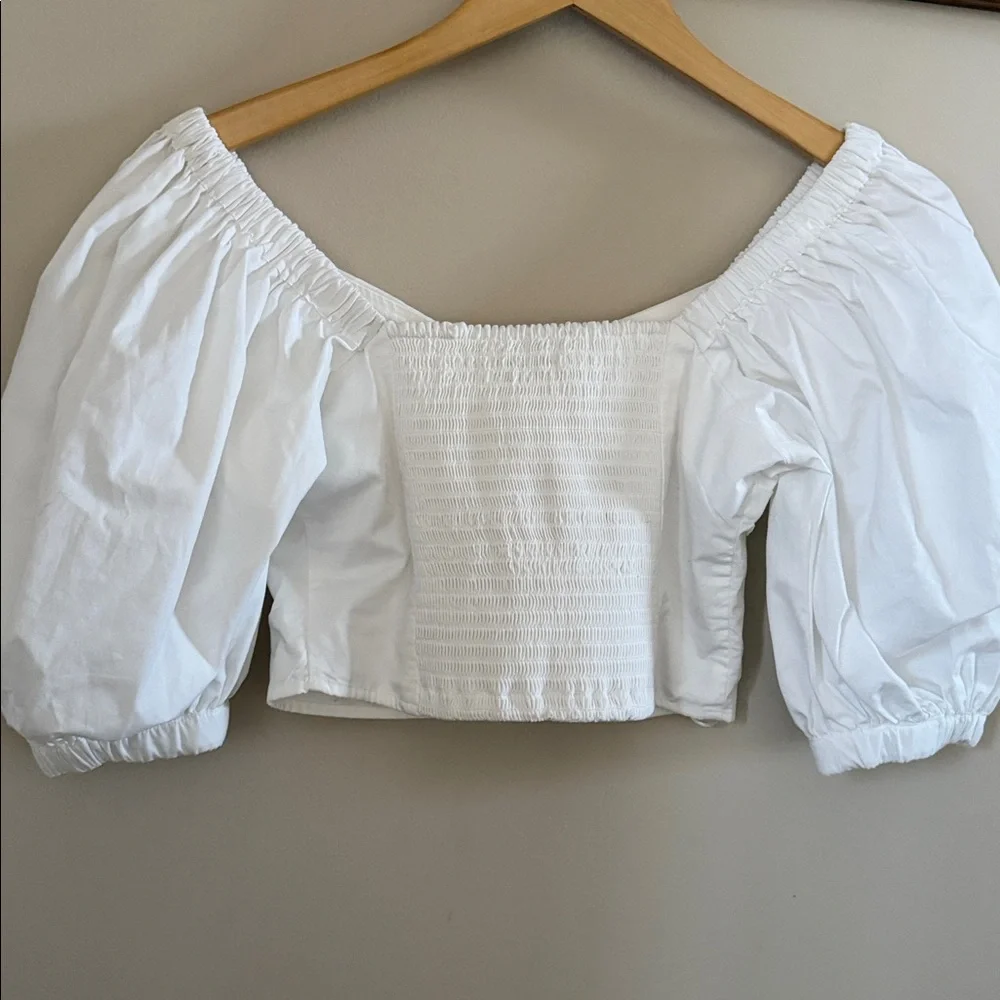Abercrombie & Fitch White Ruched Puff Sleeve Blouse | S